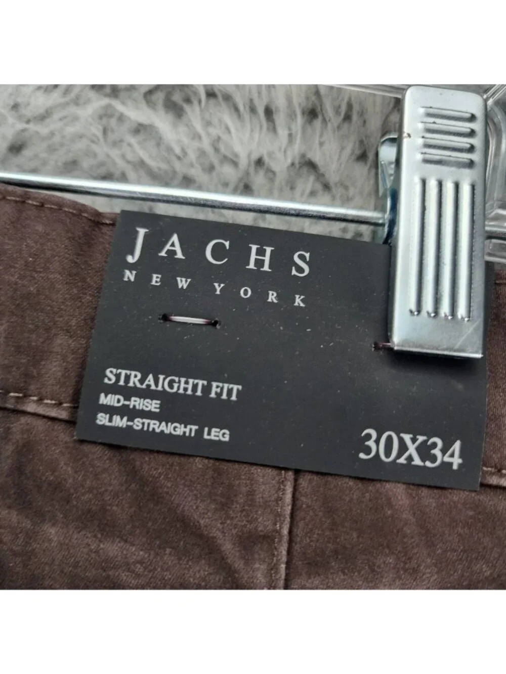 Jachs Pants Mens 30x34 Brown Stretch Mid Rise Straight Fit Slim Straight Leg *NW